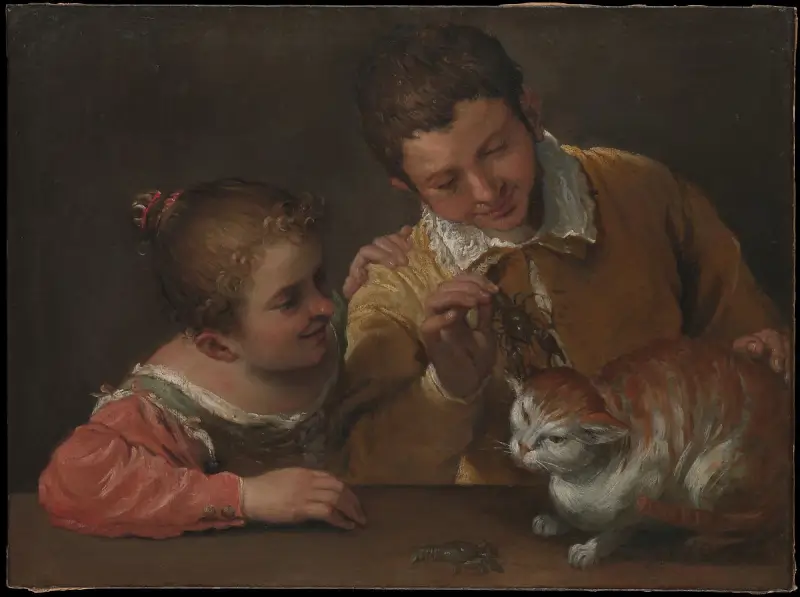 Two Children Teasing a Cat - Annibale Carracci