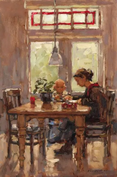 Interior with Woman and Child - Hans Versfelt