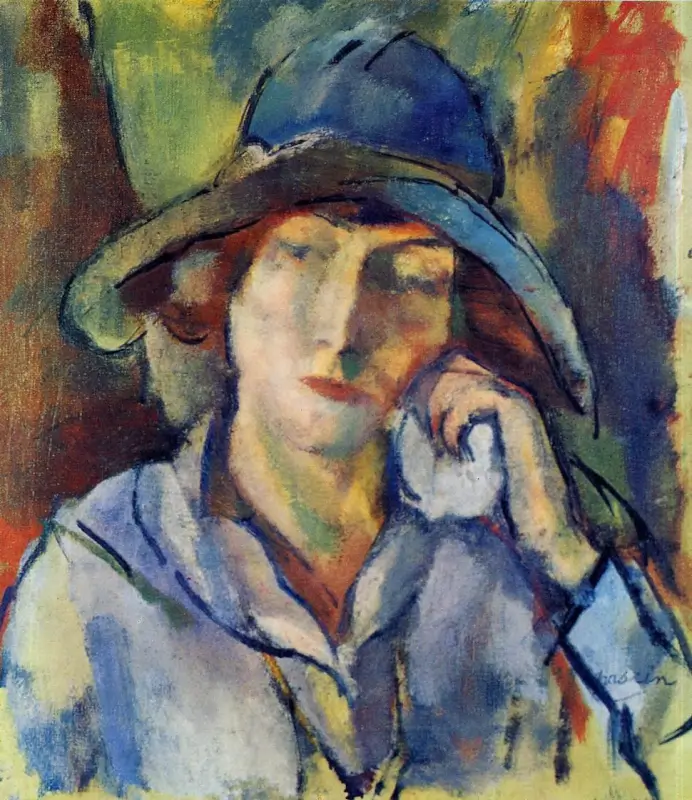 Hermine in a Blue Hat - Jules Pascin (1918)