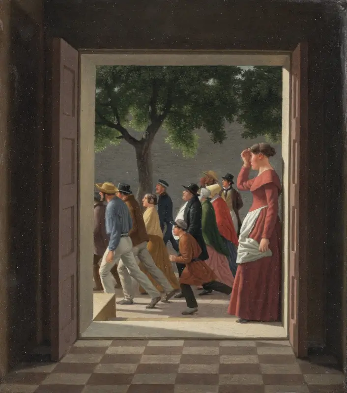 View through a Door to Running Figures - Christoffer Wilhelm Eckersberg
